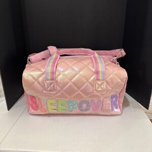 Sleepover Metallic Quilted Large Duffle Bag - Light Pink